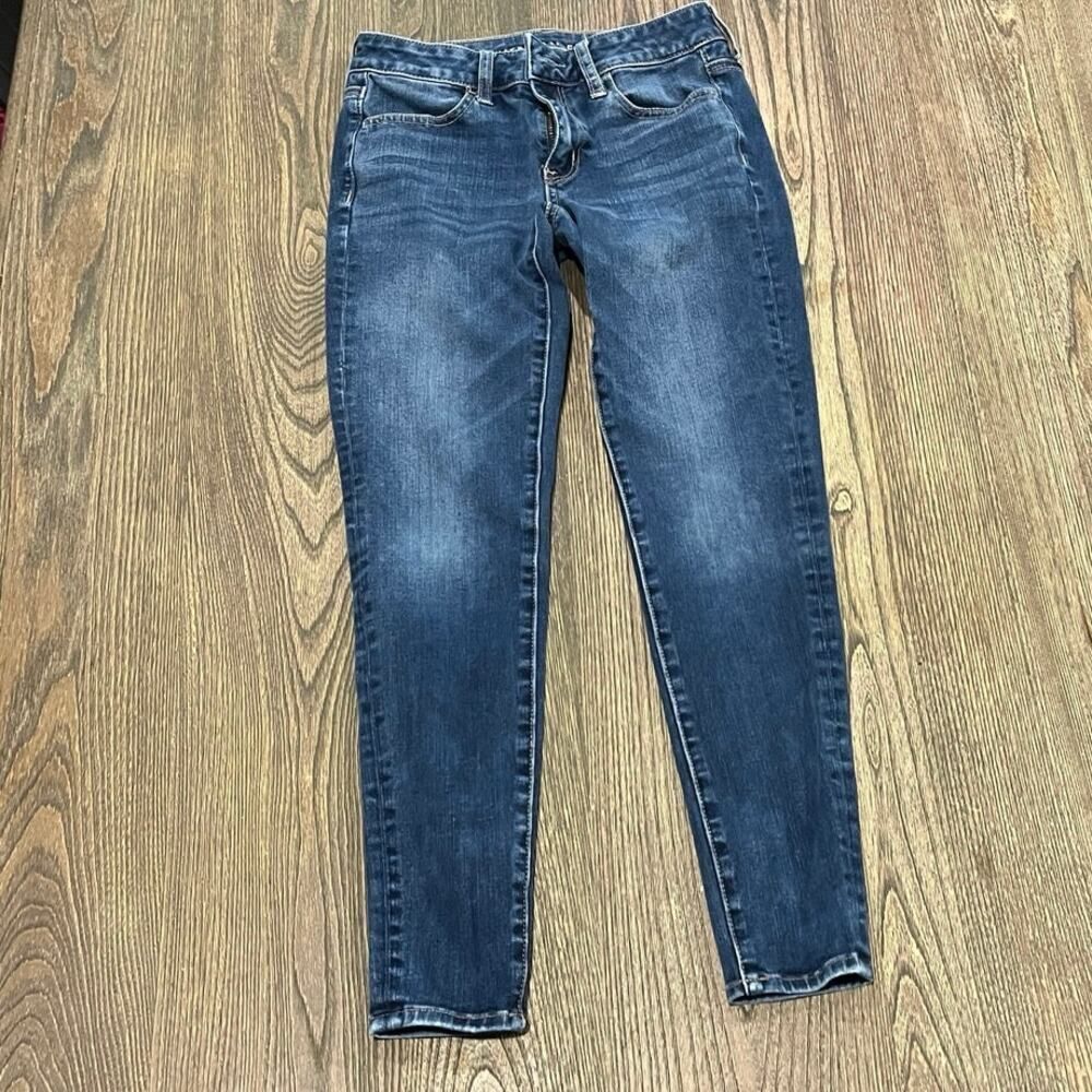 American Eagle Skinny Jeans Mid Rise 360 Next Level Stretch Denim Blue Size 2 S